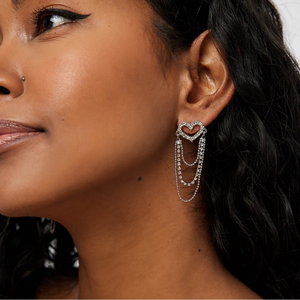 Heart Chandelier Rhinestone Earrings